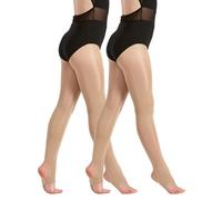 Lot de 2 paires de collants de danse à étriers scintillants 60 deniers prêts pour la performance multipack pour filles enfants adultes femmes en Toast et Toast Clair, Jaune clair, 11-13 ans