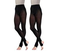 Lot de 2 paires de collants de danse jazz avec finition mate 60 deniers pour filles, enfants, adultes, femmes, en noir et marron clair, Noir , 11-13 ans
