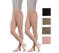 Lot de 2 paires de collants de danse sans pied 60 deniers pour filles, enfants, tout-petits, adultes et femmes en noir, beige, brun clair et rose, peau, 7-9 ans