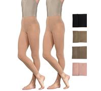 Lot de 2 paires de collants de danse sans pied 60 deniers pour filles, enfants, tout-petits, adultes et femmes en noir, beige, brun clair et rose, Marron clair, L