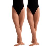 Lot de 2 paires de collants de danse scintillants à pied 60 deniers pour filles, enfants, adultes et femmes en toast léger, toast, L