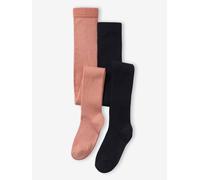 Lot de 2 paires de collants en maille côtelée fille bleu nuit 23/26