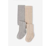 VERTBAUDET Lot de 2 paires de collants en maille torsadée bébé fille gris chiné 23/26