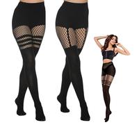 Lot de 2 paires de collants résille noirs - Collants en résille - Collants fishnet - Vêtements gothiques pour femme - Convient pour les fêtes, les rassemblements - Montrez votre charme personnel, Noir