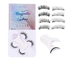 Lot de 2 paires de faux cils magnétiques naturels réutilisables avec | 2 paires de cils magnétiques réutilisables de style naturel avec applicateur pour un maquillage subtil lors de fêtes, voyages