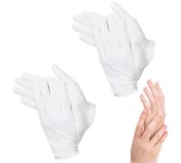 Lot de 2 paires de gants blancs en coton 100 % coton pour cosmétiques et crèmes hydratantes adaptées aux mains sèches et à l'eczéma, crèmes de beauté pour toucher les pièces de monnaie, bijoux