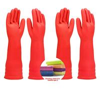 Lot de 2 paires de gants de nettoyage en caoutchouc doublés, gants longs avec doublure en coton pour la cuisine et la maison - Réutilisables - Taille L