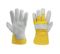 Lot de 2 paires de gants de travail en cuir pour homme et femme - Gants de protection - Gants de montage pour jardinage, soudeur, cheminée, paysage (cuir fendu de bovin) - Dos de la main en pur coton