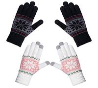 Lot de 2 paires de Gants Femme Hiver à Ecran Tactiles Tricotés Chaud Douce Motif de Elaphurus Mignon Multicolore TAILLE UNIQUE