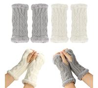 Lot de 2 paires de gants pour femme - Manches chaudes d'hiver - Manches chaudes en peluche - Gants courts en tricot - Gants de sport d'hiver chauds - Doux et épais - Convient pour l'hiver