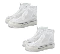 Lot de 2 paires de housses de pluie imperméables en PVC réutilisables pour bottes de pluie antidérapantes pour cyclisme, camping en plein air, blanc, 3XL