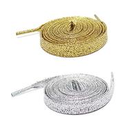 【Lot de 2 paires de lacets】Lacets dorés plats pailletés Premium - Lacets Argentés et Lacets Dorés - longueur 115cm - Lacets originaux pour customiser ses chaussures