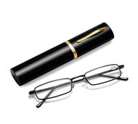 Lot de 2 paires de lunettes de lecture fines et compactes, monture métallique anti-lumière bleue, charnière à ressort, forme rectangulaire, légère et unisexe, avec étui à clip for stylo.(Black,3.5x)