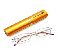 Lot de 2 paires de lunettes de lecture fines et compactes, monture métallique anti-lumière bleue, charnière à ressort, forme rectangulaire, légère et unisexe, avec étui à clip for stylo.(Orange,4.0x)