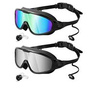 Lot de 2 paires de lunettes de natation - Large vue - Anti-buée - Protection UV - Anti-fuite - En silicone - Pour homme et femme - Ajustement confortable pour piscine et accessoires de natation en eau