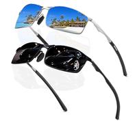 Lot de 2 paires de lunettes de soleil polarisées pour homme - Avec vision HD - Cadre en métal - Noir - Verres bleus - Lunettes de pilote - Lunettes de pilote - Classique rétro - Protection 100 % UV400