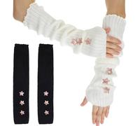Lot de 2 paires de manchettes blanches à manches longues en tricot extensible de style Y2K avec trou pour le pouce pour femme, noir, blanc, gothique, skateboard, punk, hip-hop
