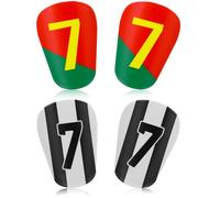 Lot de 2 paires de mini protège-tibias de football, protège-tibias avec numéro 7 designs, 8 x 5 cm, protection légère pour enfants et adolescents, rembourrage respirant (noir/blanc, rouge/vert)