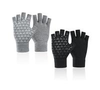 Lot de 2 paires de mitaines chaudes d'hiver - Mitaines antidérapantes - Gants tricotés élastiques - Mitaines neutres - Conviennent pour la course à pied, le cyclisme (noir, gris clair), noir, gris