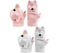 Lot de 2 paires de mitaines d'hiver convertibles pour filles, épaisses, chaudes et douces en peluche avec joli motif renard, gants pour temps froid pour activités de plein air et usage quotidien