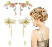 Lot de 2 paires de pinces à cheveux en forme de fleur de lotus vintage - Décoration florale tendance antidérapante - Accessoires de cheveux chinois mignons pour femmes et filles - Pour fête, danse