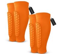 Lot de 2 paires de protège-tibias de football pour jeunes et adultes Orange Taille S