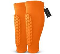 Lot de 2 paires de protège-tibias de football pour jeunes et adultes (orange, taille XXL (adulte)