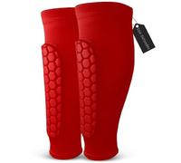Lot de 2 paires de protège-tibias de football pour jeunes et adultes (rouge, taille M (11 à 13 ans)