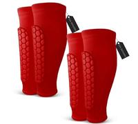 Lot de 2 paires de protège-tibias de football pour jeunes et adultes (rouge, taille XXL (adulte)