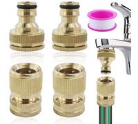 Lot de 2 paires de raccords rapides en laiton pour tuyau d'arrosage 1/2" et 3/4" 2 en 1 pour cuisine, jardin, extérieur, tuyau d'arrosage