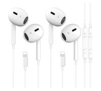 Lot de 2 paires d'écouteurs intra-auriculaires Lightning - Certifié MFi - Pour Apple iPhone 14/13/12/11 Plus Pro Max/X/SE/8/7/Plus/iPad - Écouteurs filaires avec microphone et stéréo HiFi