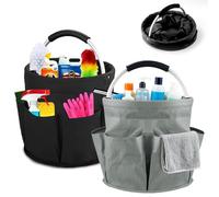 Lot de 2 panier menage transportable, rangement produits menagers de nettoyage, pliable, portable, avec poignée et 6 poches, sac de nettoyage pour appareils, outils, ustensiles de nettoyage