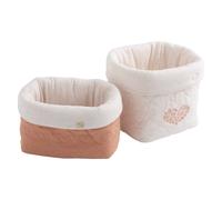 Lot de 2 panières de rangement en coton matelassé blanc/rose TU