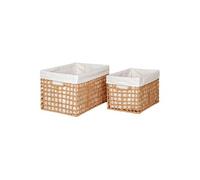 MATIS - Lot de 2 Panières Rectangulaires en Papier Imitation Rotin et Tissu Blanc -