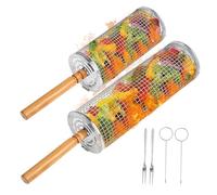 Lot de 2 Paniers à Barbecue Emboîtables - Acier Inoxydable 304 avec Poignée en Bois Amovible - Pour Légumes et Viandes - Accessoire pour Barbecue/Camping/Grill à Gaz