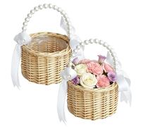 Lot De 2 Paniers À Fleurs De Mariage Avec Anse, Mini Panier À Fleurs Tressé, Panier De Pâques Avec Anse, Petit Panier En Osier Tressé Avec Poignée, Pour Fête, Festival