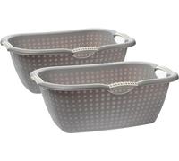Lot de 2 paniers à linge, 28 l, grand, avec poignées ergonomiques, en plastique, robuste, pour l'intérieur et l'extérieur, 60 x 40 x 22 cm, gris, fabriqué en UE