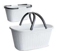 Lot de 2 paniers à linge 35 l blanc avec 2 anses - 57,5 x 37 x 29 cm Design rotin sans trous - Panier à linge - Panier à linge - Panier à linge - Panier de rangement en plastique