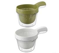 Lot de 2 paniers à linge à fruits avec passoire, poignée à double compartiment et trou de montage mural pour rangement de cuisine (blanc + vert)