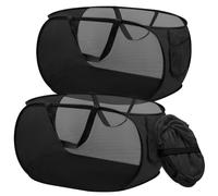 Lot de 2 paniers à linge pop-up - 36 x 36 x 58 cm - Pliable - Avec anse - En maille - Pliable - Pour salle de bain, dortoir, voyage - Noir