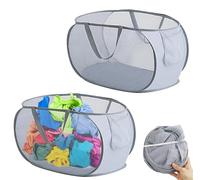 Lot de 2 paniers à linge Pop-Up avec poignée, panier de rangement respirant en nid d'abeille pour camping, voyage, buanderie (noir et gris, 36 x 36 x 58 cm)