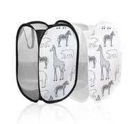 Lot de 2 paniers à linge sales pliables en maille, motif girafe, idéal pour chambre d'enfant, dortoir universitaire ou voyage (noir + blanc)