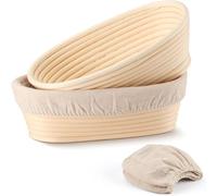 Lot de 2 paniers à pain de ovales 25 cm avec doublures lin - Paniere a pain & corbeille a pain pour cuisson levain - Panier pain artisanal et professionnel (10 pouces)