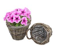 Lot de 2 paniers à plantes en osier gris - 20 cm/mini - Panier à fleurs en bois avec anse - Pot de fleurs en rotin recouvert d'un film naturel - Décoration de jardin classique