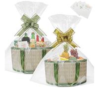 Lot de 2 paniers cadeaux vides en bambou tissé avec 4 sacs, 2 nœuds à tirer et paniers en papier déchiqueté pour Noël, anniversaire, mariage, pendaison de crémaillère (30 x 20 x 16 cm (couleurs