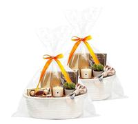 Lot de 2 paniers cadeaux vides : panier de présentation vide avec sacs cadeaux et rubans, panier tressé pour cadeaux, corde de coton paniers pour fête prénatale, anniversaire, Noël, mariage, Pâques