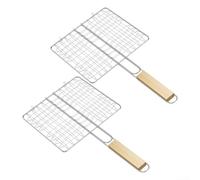 Lot de 2 paniers de barbecue avec longue poignée en bois pour une manipulation facile du poisson et de la viande sur le gril