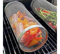 Lot de 2 paniers de barbecue cylindriques - En acier inoxydable 304 - Roulants - Avec fourchette - Panier de barbecue cylindrique - Rôtisserie