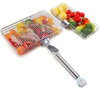 Lot de 2 paniers de barbecue en acier inoxydable - Accessoire de barbecue ultime pour l'extérieur Parfait pour la cuisson des légumes, du poisson et de la viande avec poignée amovible, idéal pour le