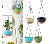 Lot de 2 paniers de fleurs suspendus pour intérieur et extérieur avec réservoir auto-arrosant trous de drainage et chaîne en plastique PP 20,5 cm de diamètre (bleu)